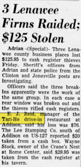 Tari-Ho Drive-In - Aug 31 1957 Article